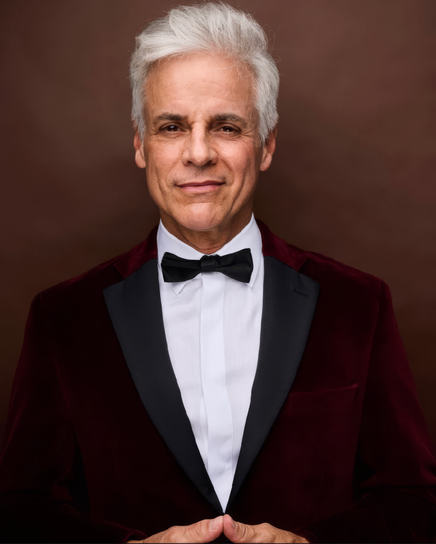 Men's silver hair styling with soft volume and texture for formal tuxedo portrait by Heidi Stanton, Los Angeles